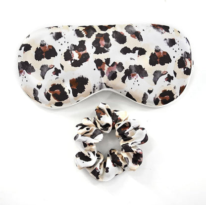 Elegant Luxury Satin Silk Pillowcase for Hair and Skin, Vegan Silk Pillowcase Cover Set with Hiden Zipper with Eye Mask and Scrunchie, Standard Size, Leopard