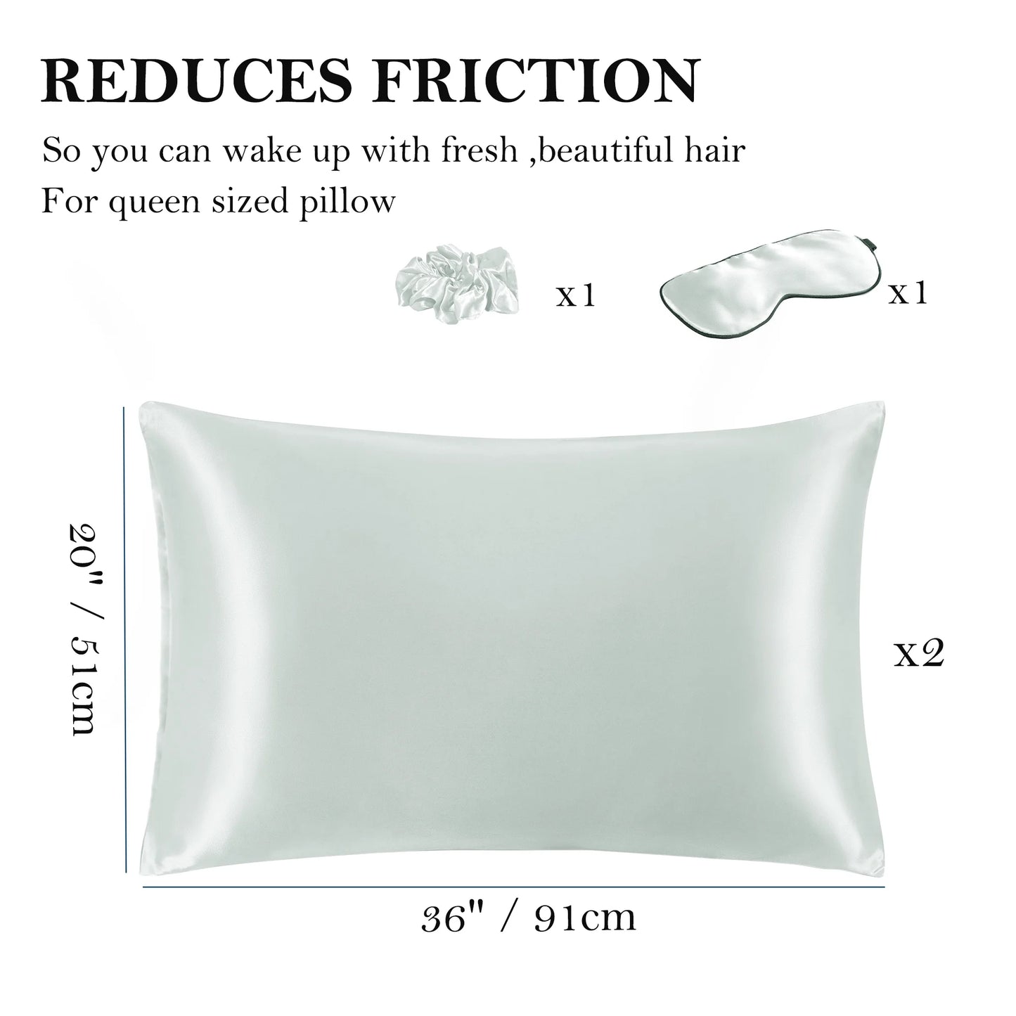 Set of 2 King (20"X36") Satin Pillowcase Durable&Soft Enveloped Gray