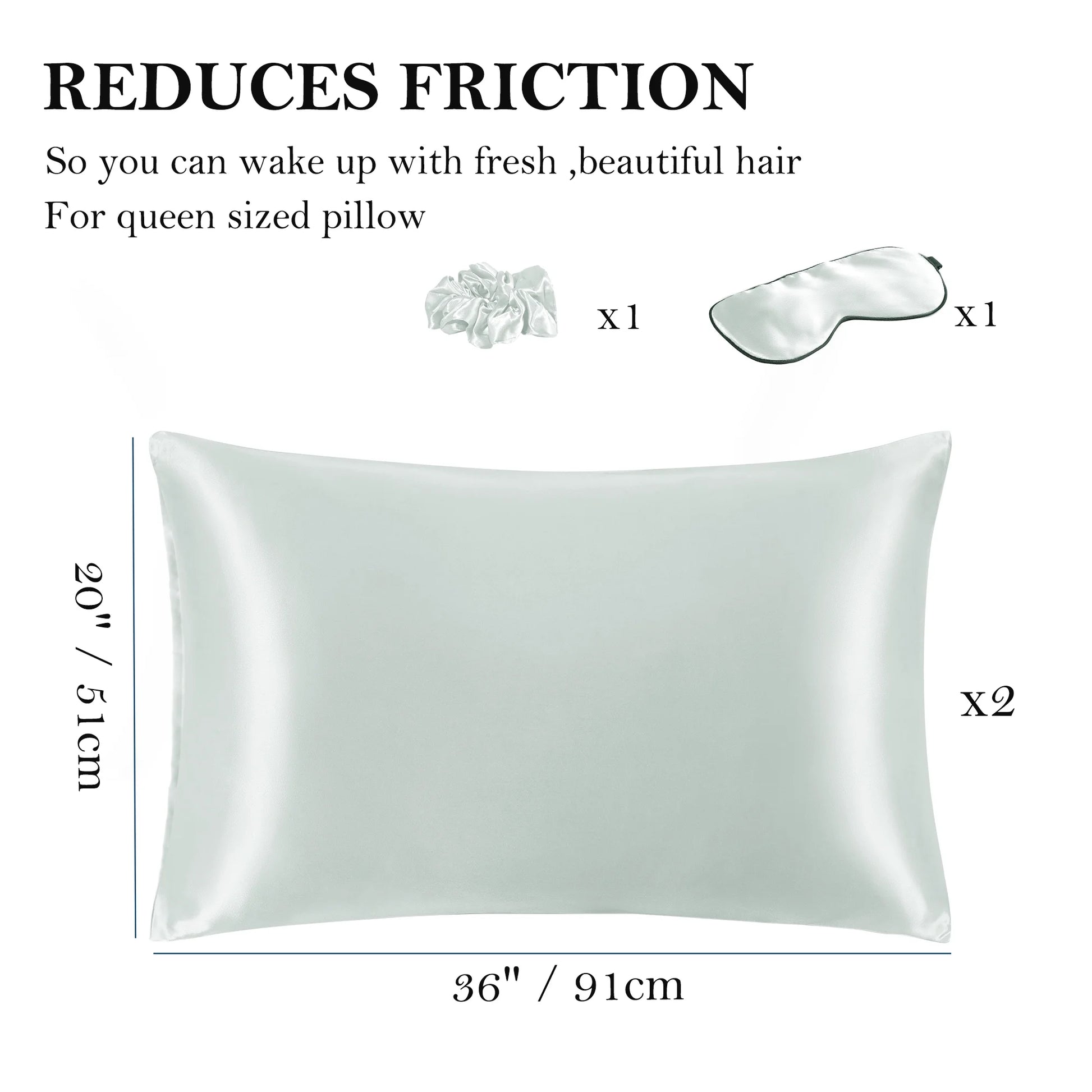 Set of 2 King (20"X36") Satin Pillowcase Durable&Soft Enveloped Gray