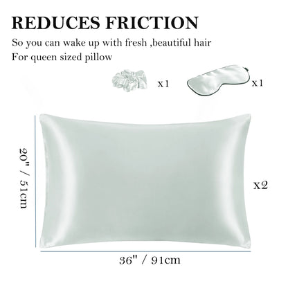 Set of 2 King (20"X36") Satin Pillowcase Durable&Soft Enveloped Gray