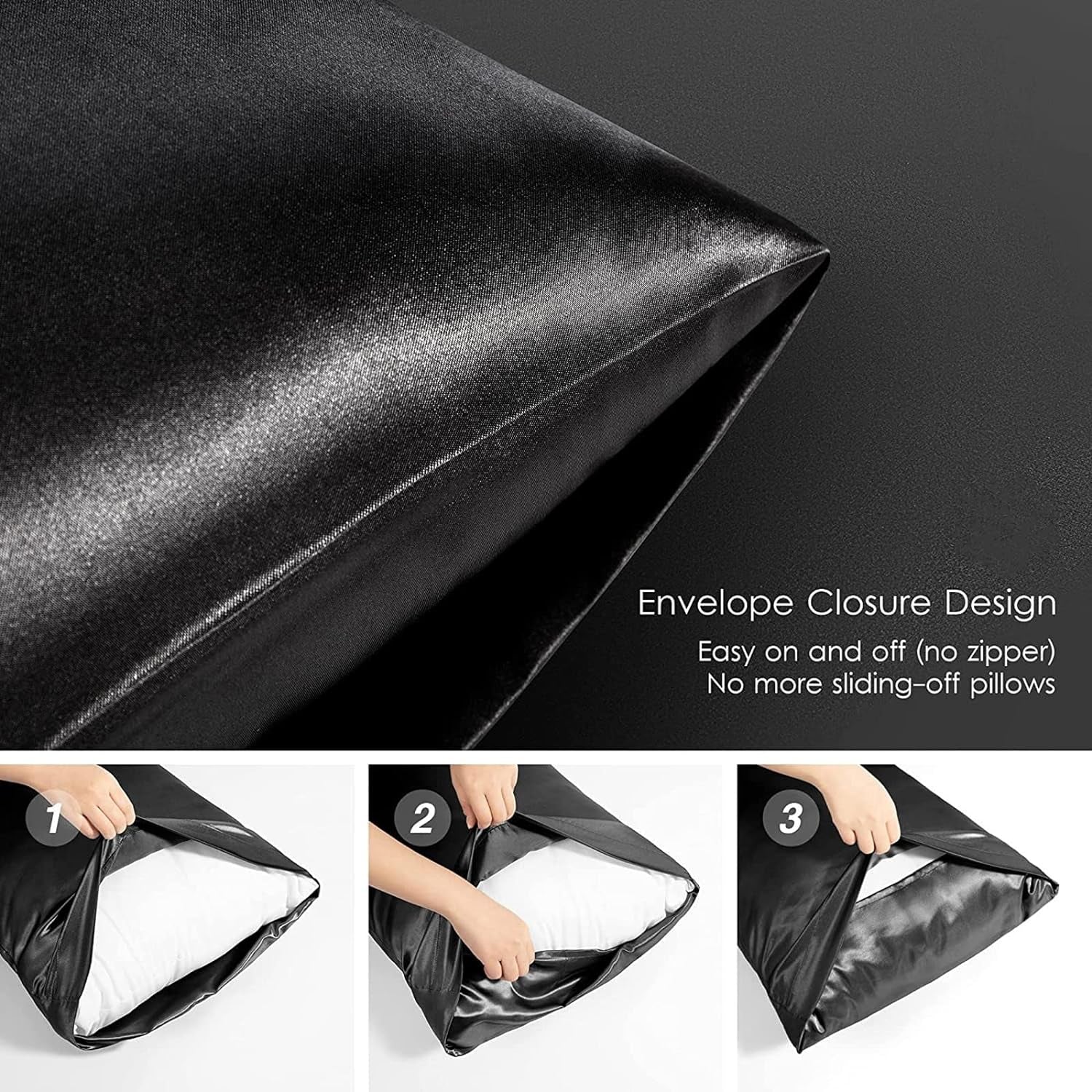 Satin Pillowcase Set - 2 Black Queen Size Pillowcases, 1 Eye Mask, 1 Scrunchie - Premium Silky Satin for Hair and Skin Protection, Hydrating and Reducing Friction