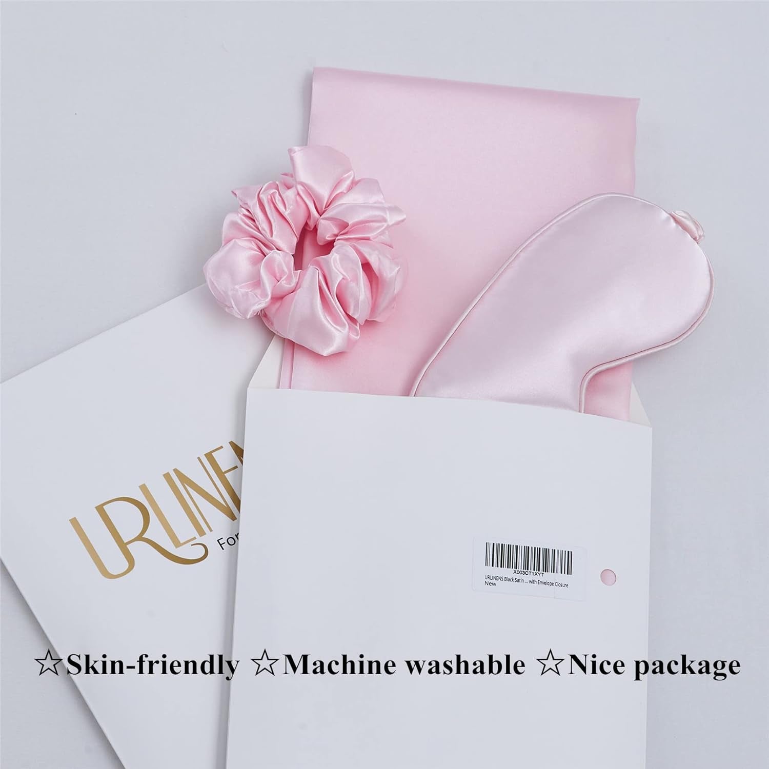 Satin Pillowcase for Hair and Skin, Vegan Silk Pillowcase Set-2 Pink Satin Pillowcases, 1 Eye Mask, 1 Scrunchie-Luxury Sleep Set, Silky Standard Satin Pillow Cases with Envelope Closure