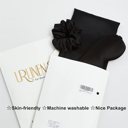 Satin Pillowcase Set - 2 Black Queen Size Pillowcases, 1 Eye Mask, 1 Scrunchie - Premium Silky Satin for Hair and Skin Protection, Hydrating and Reducing Friction